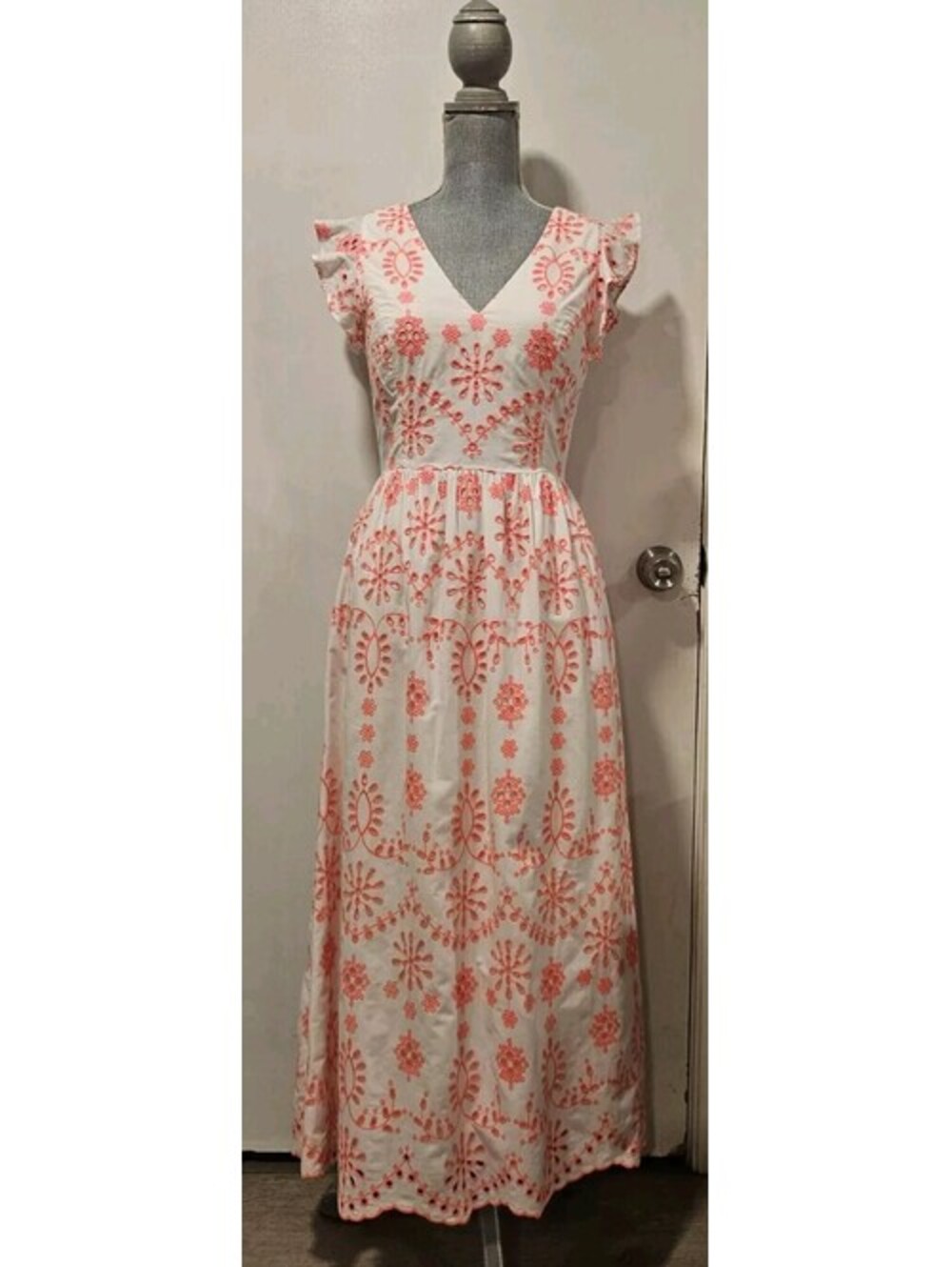 Lilly Pulitzer Size 4 Lillyanne Midi Dress Karmic Coral Neon Cotton Eyelet Dress - Picture 3 of 10